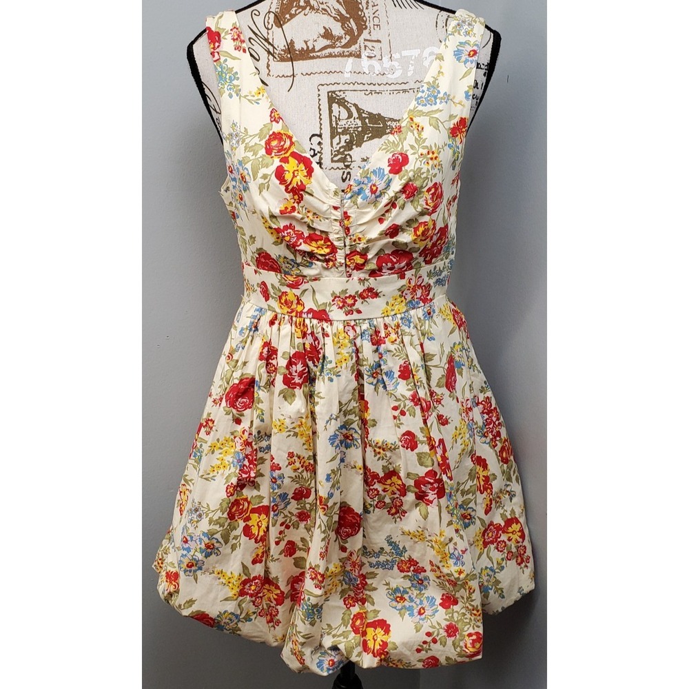 Twenty One Sun Dress Womens Medium Multi Floral Sleeveless Bubble Hem Back Zip